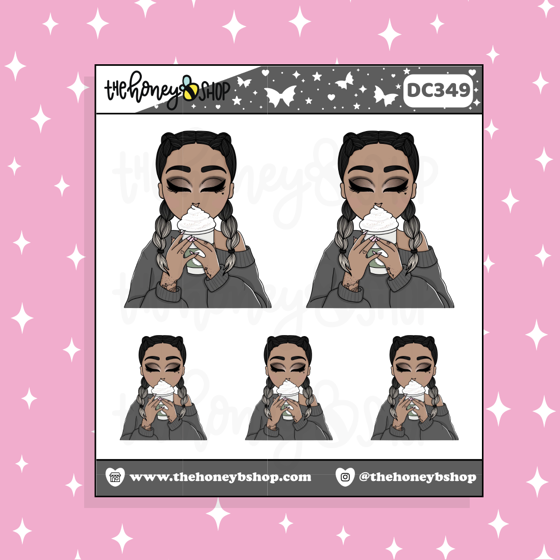 Cozy Coffee Babe Doodle Sticker | Choose your Skin Tone!