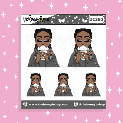 Cozy Coffee Babe Doodle Sticker | Choose your Skin Tone!