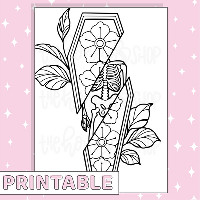 Coffin Coloring Page Set Printable Bee-6 Full Page Sticker | B6 Planner | Printable Planner Stickers