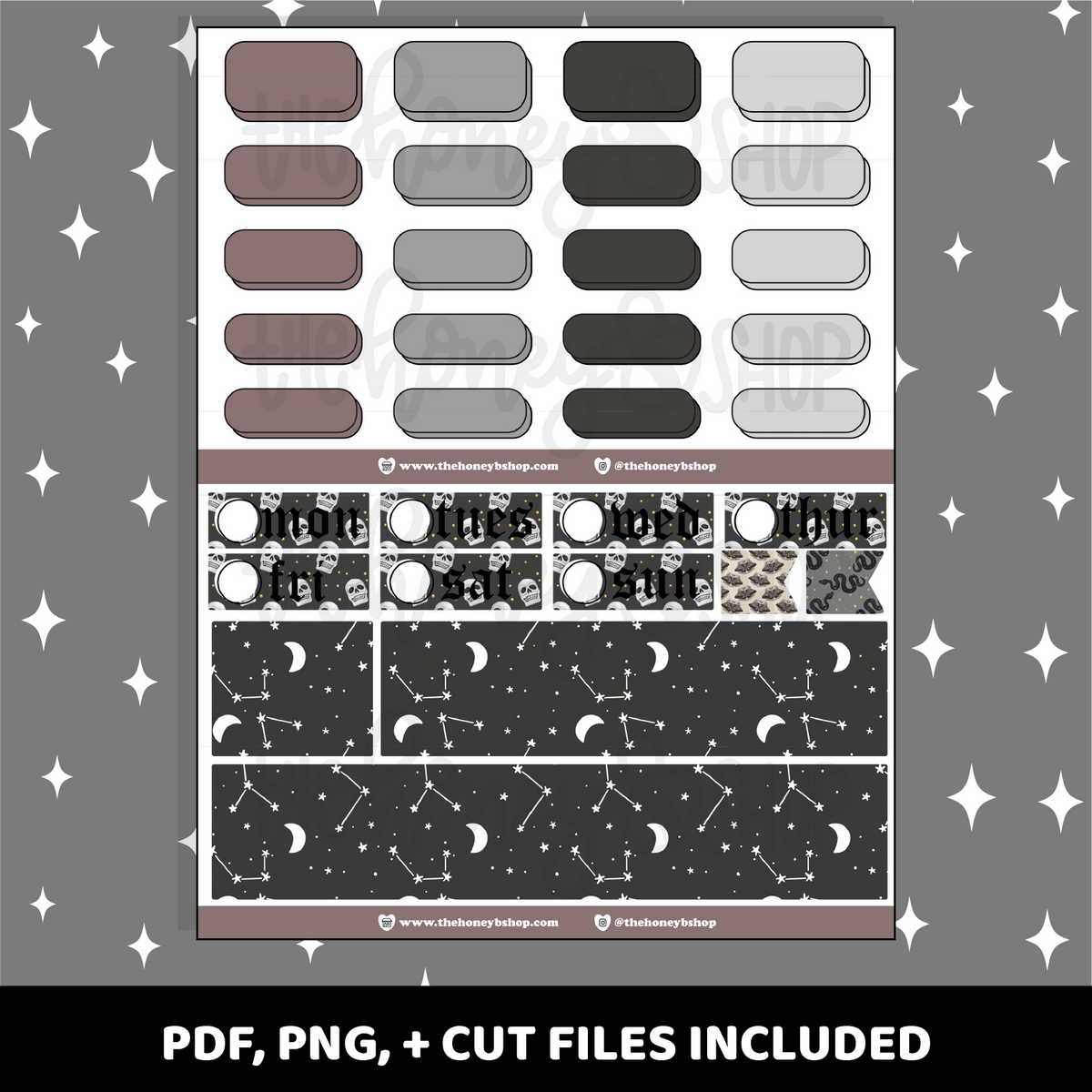 Darkness Printable Weekly Kit | Vertical Planner | Printable Planner Stickers