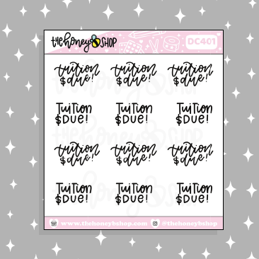 Tuition Due Lettering Doodle Sticker