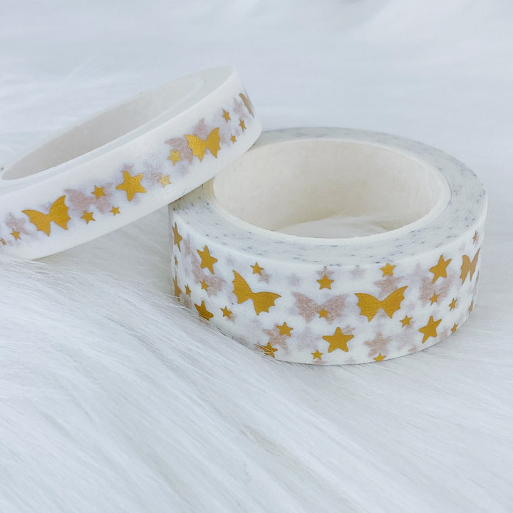 White + Gold Holo Bat Bow Magic Washi Bundle