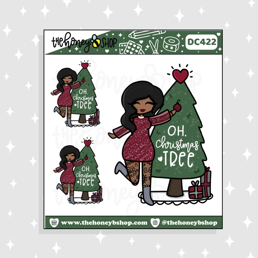 Traditional Oh Christmas Tree Babe Doodle Sticker | Choose your Skin Tone!