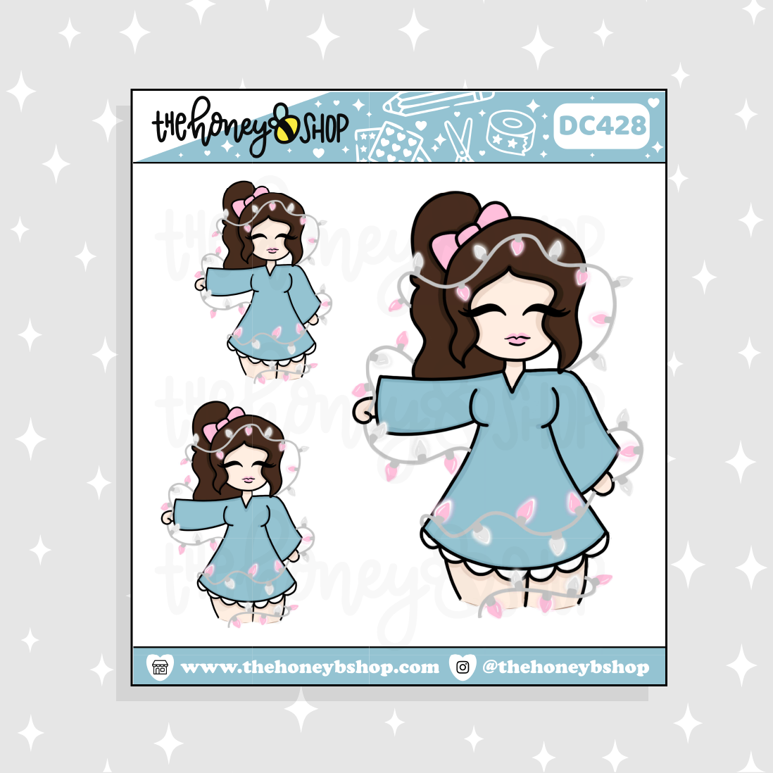Pastel Christmas Lights Babe Doodle Sticker | Choose your Skin Tone!