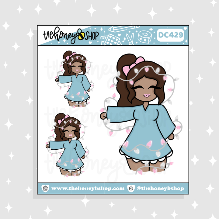 Pastel Christmas Lights Babe Doodle Sticker | Choose your Skin Tone!