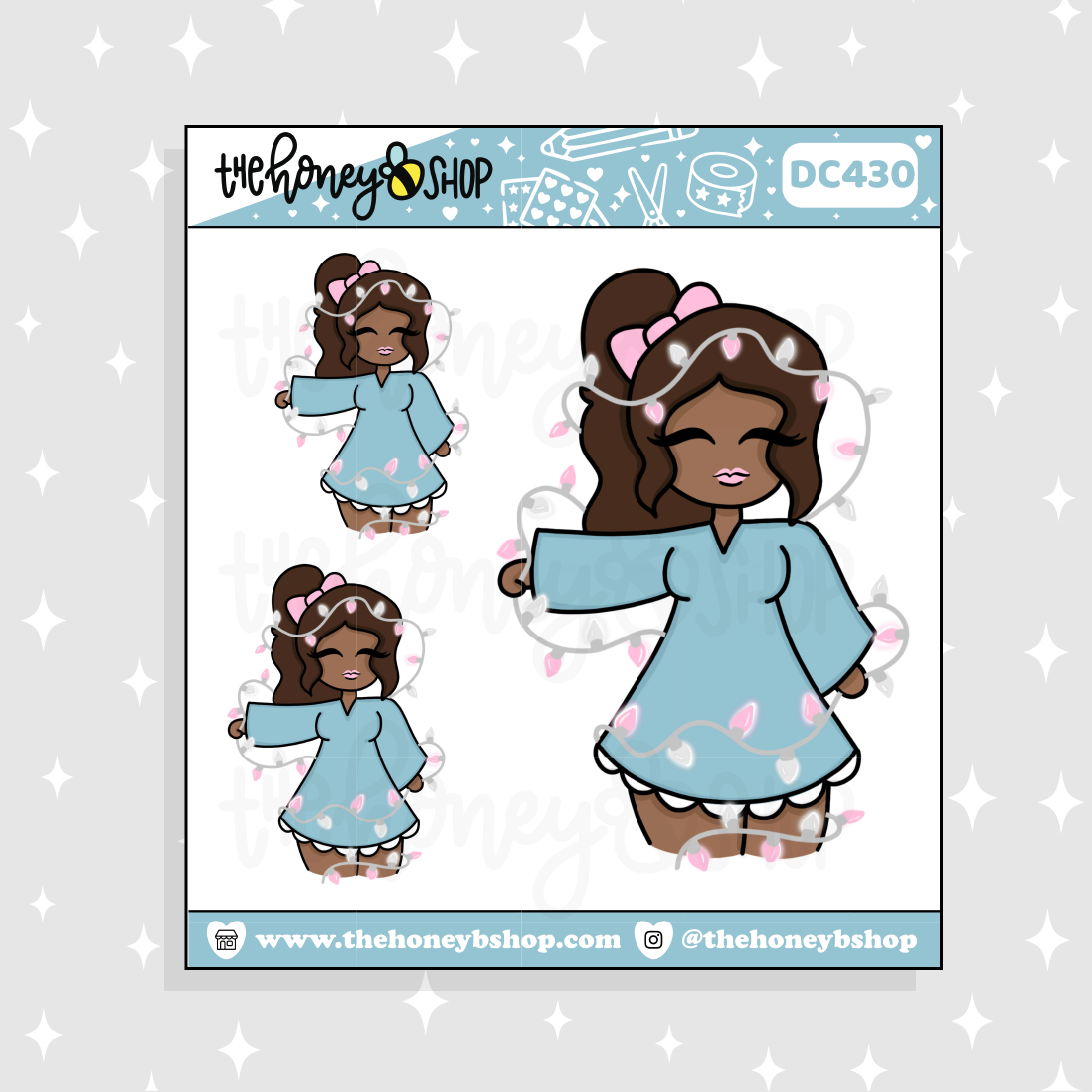 Pastel Christmas Lights Babe Doodle Sticker | Choose your Skin Tone!