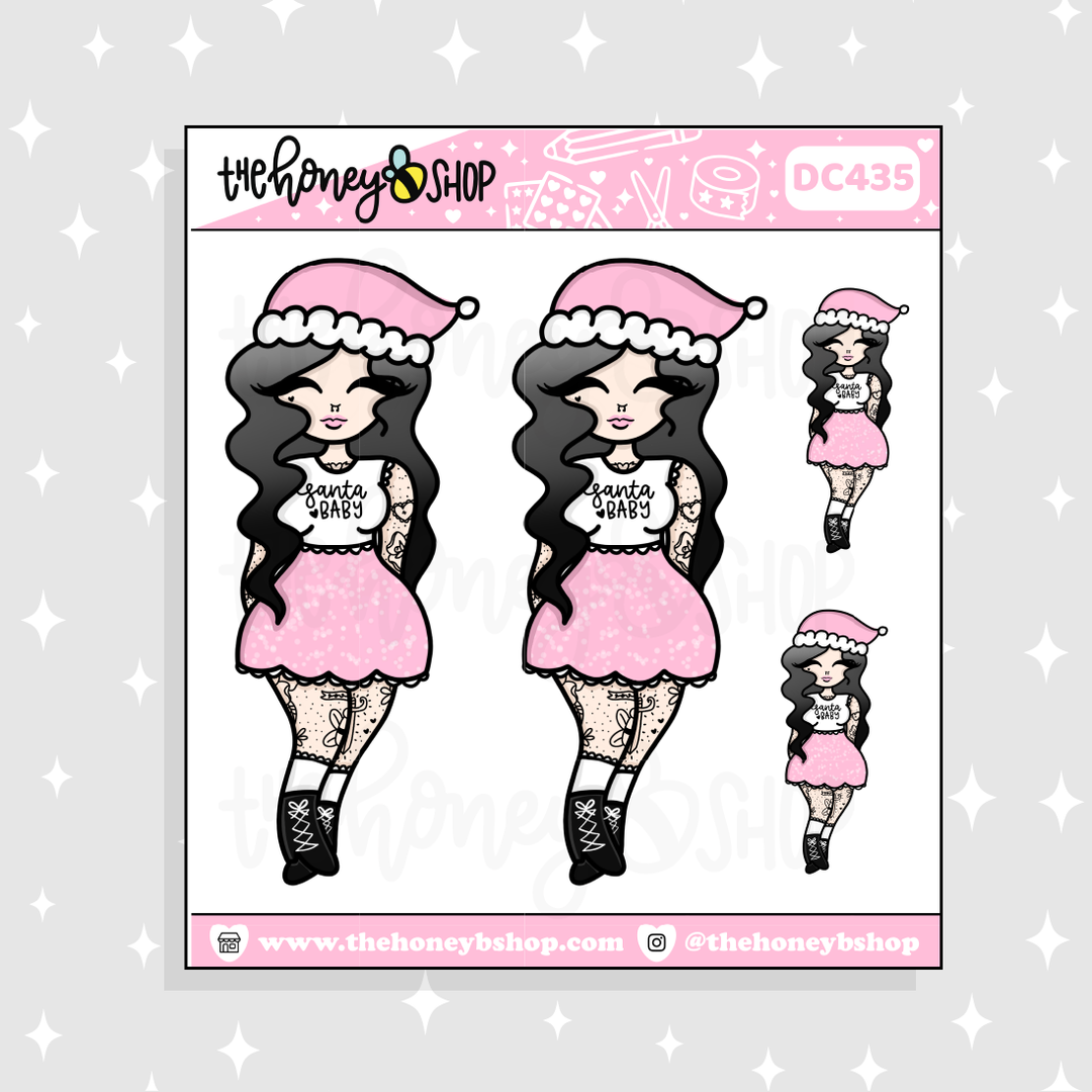 Pastel Tattooed Santa Baby Babe Doodle Sticker | Choose your Skin Tone!