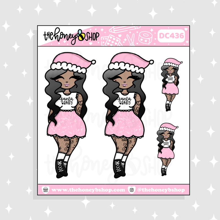 Pastel Tattooed Santa Baby Babe Doodle Sticker | Choose your Skin Tone!