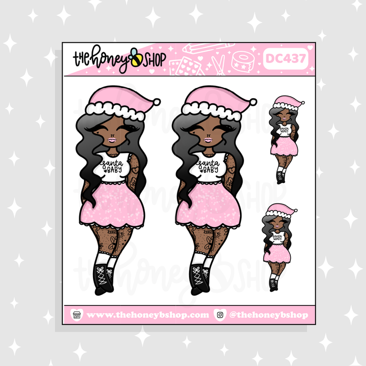 Pastel Tattooed Santa Baby Babe Doodle Sticker | Choose your Skin Tone!