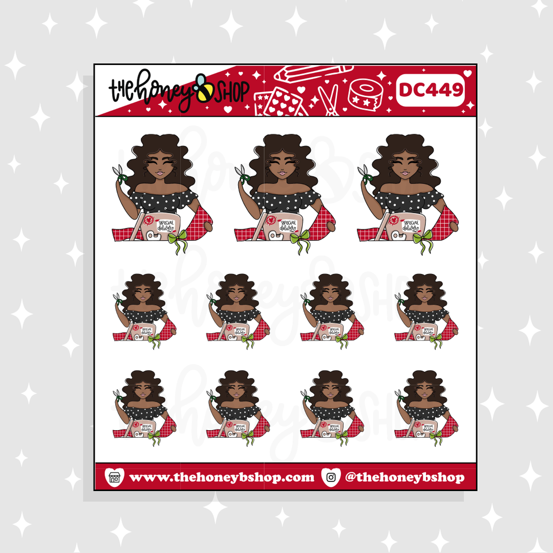 Traditional Christmas Wrapping Babe Doodle Sticker | Choose your Skin Tone!