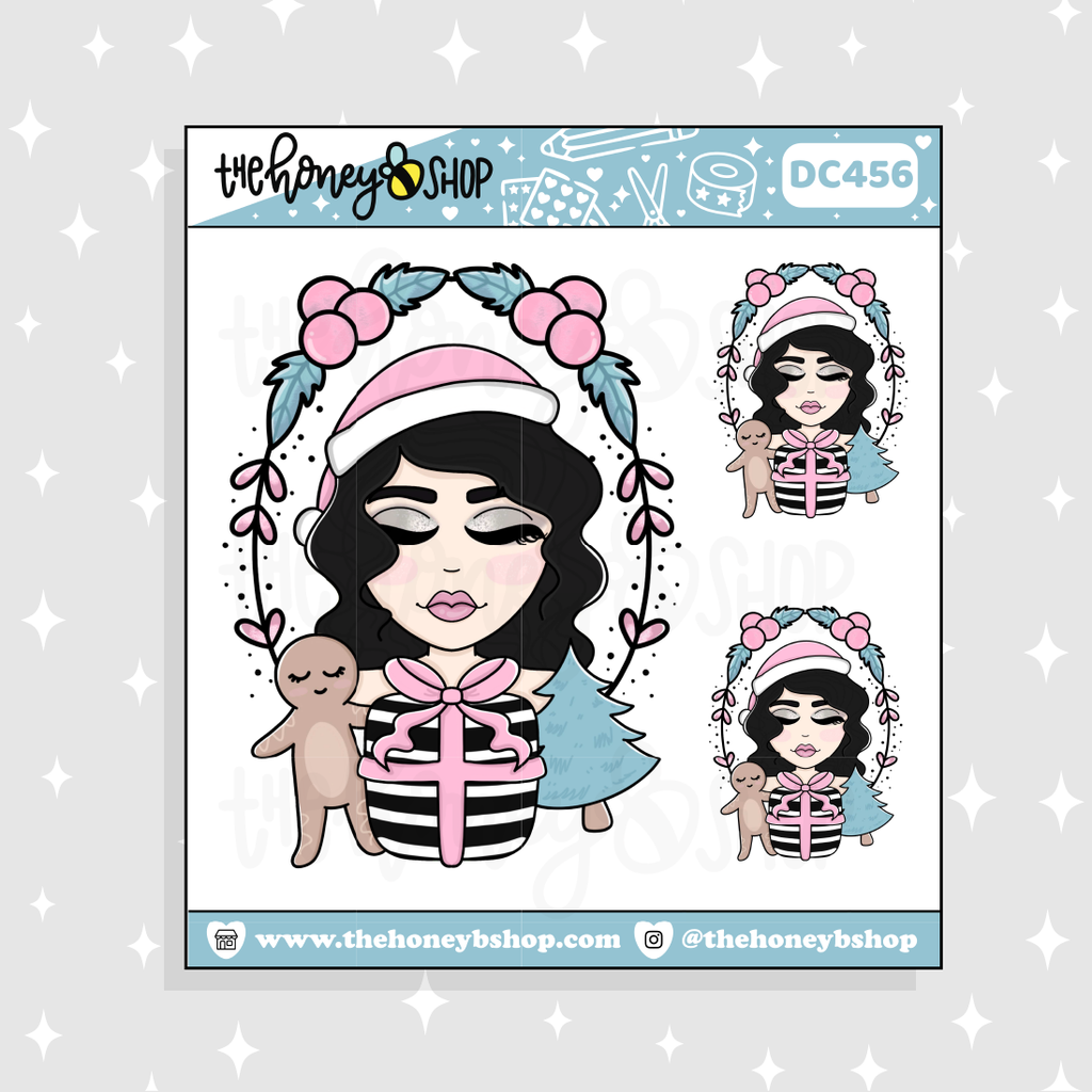 Pastel Christmas Wreath Babe Doodle Sticker | Choose your Skin Tone!