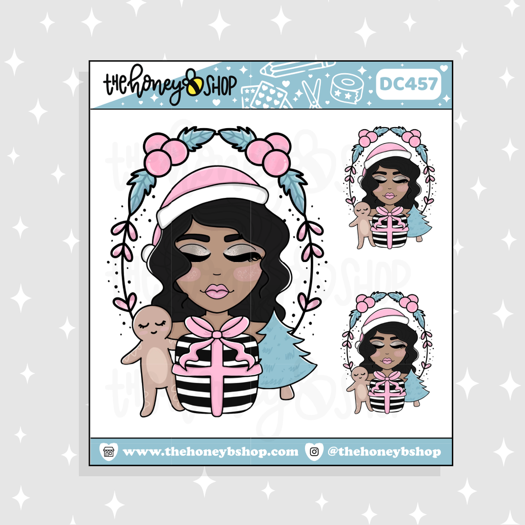 Pastel Christmas Wreath Babe Doodle Sticker | Choose your Skin Tone!