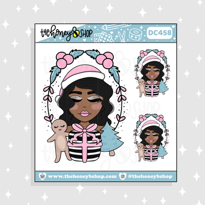 Pastel Christmas Wreath Babe Doodle Sticker | Choose your Skin Tone!
