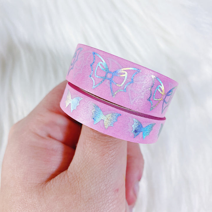 Pink Holo Bat Bow Washi Bundle