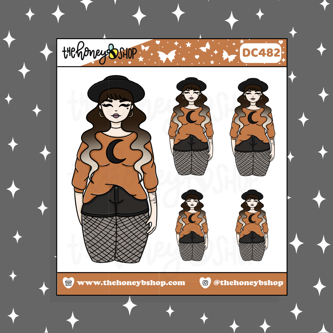 Casual Witch Babe Doodle Sticker | Choose your Skin Tone!