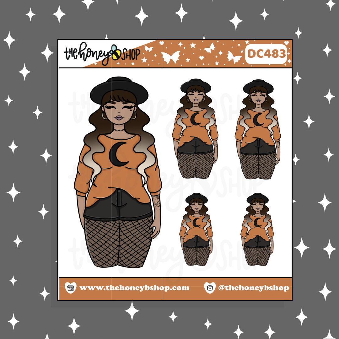 Casual Witch Babe Doodle Sticker | Choose your Skin Tone!