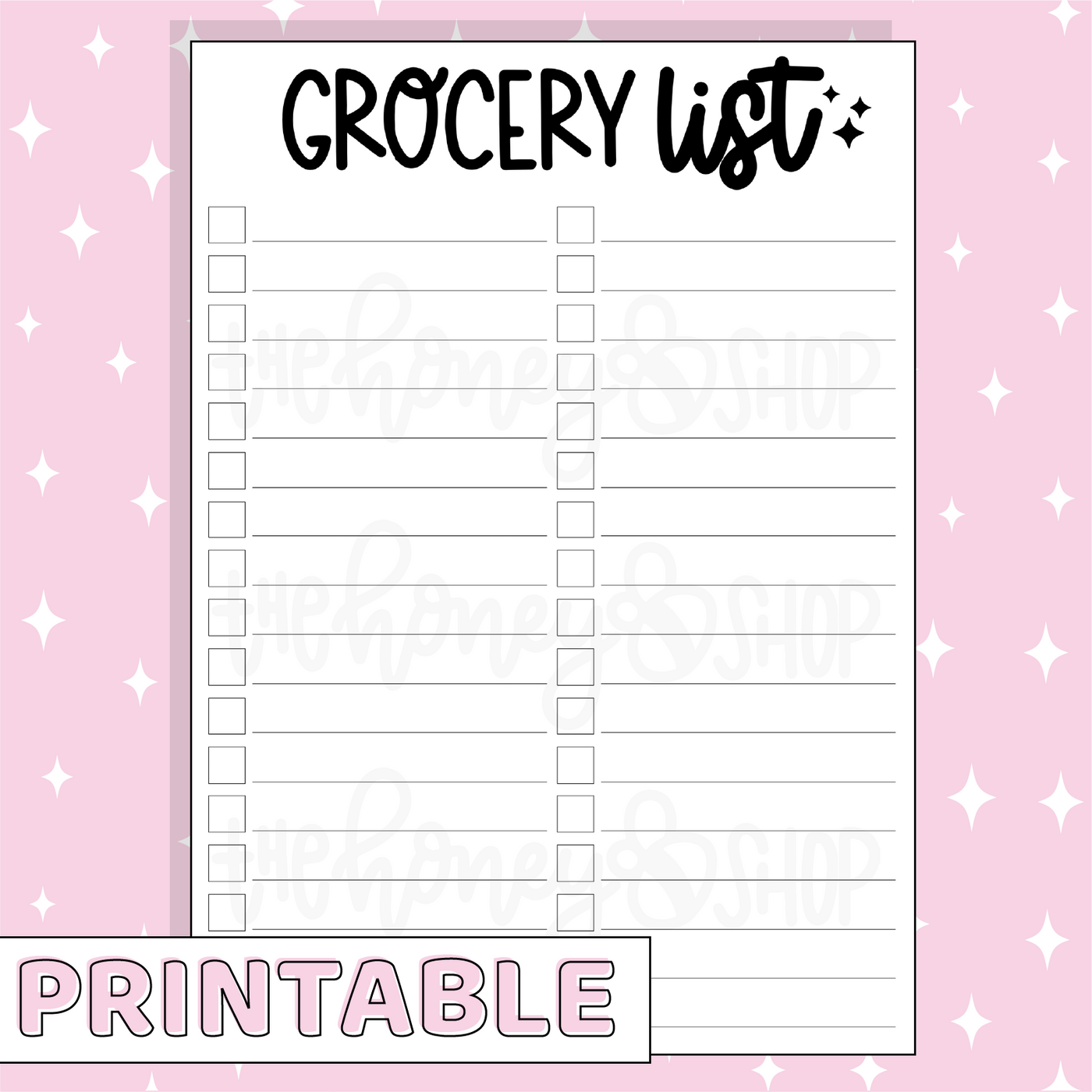 Grocery List Printable Bee-6 Full Page Sticker | B6 Planner | Printable Planner Stickers