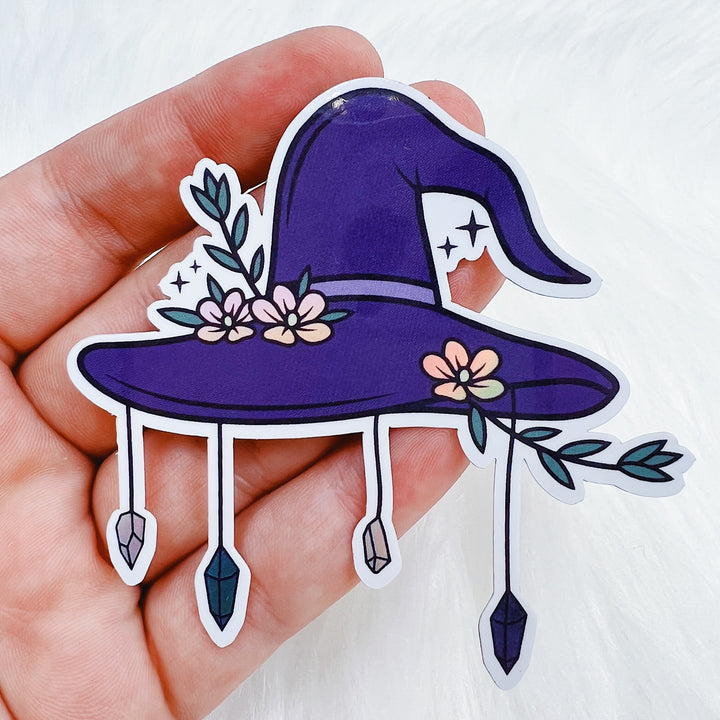 Crystal Witch Hat Vinyl Sticker Die Cut | Holo Foil