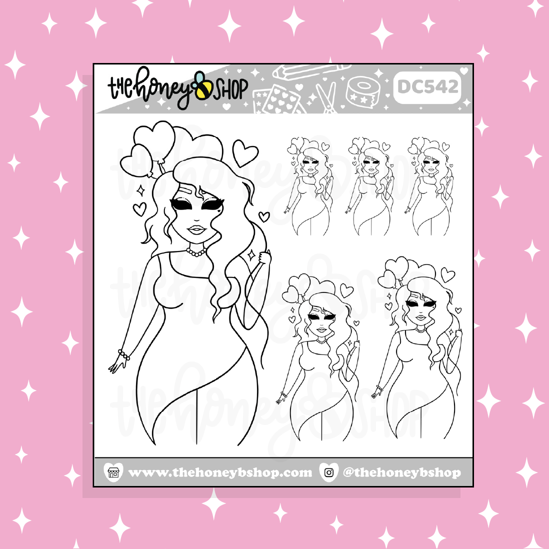 Lovey Dovey Babe Doodle Sticker | Black + White Outline