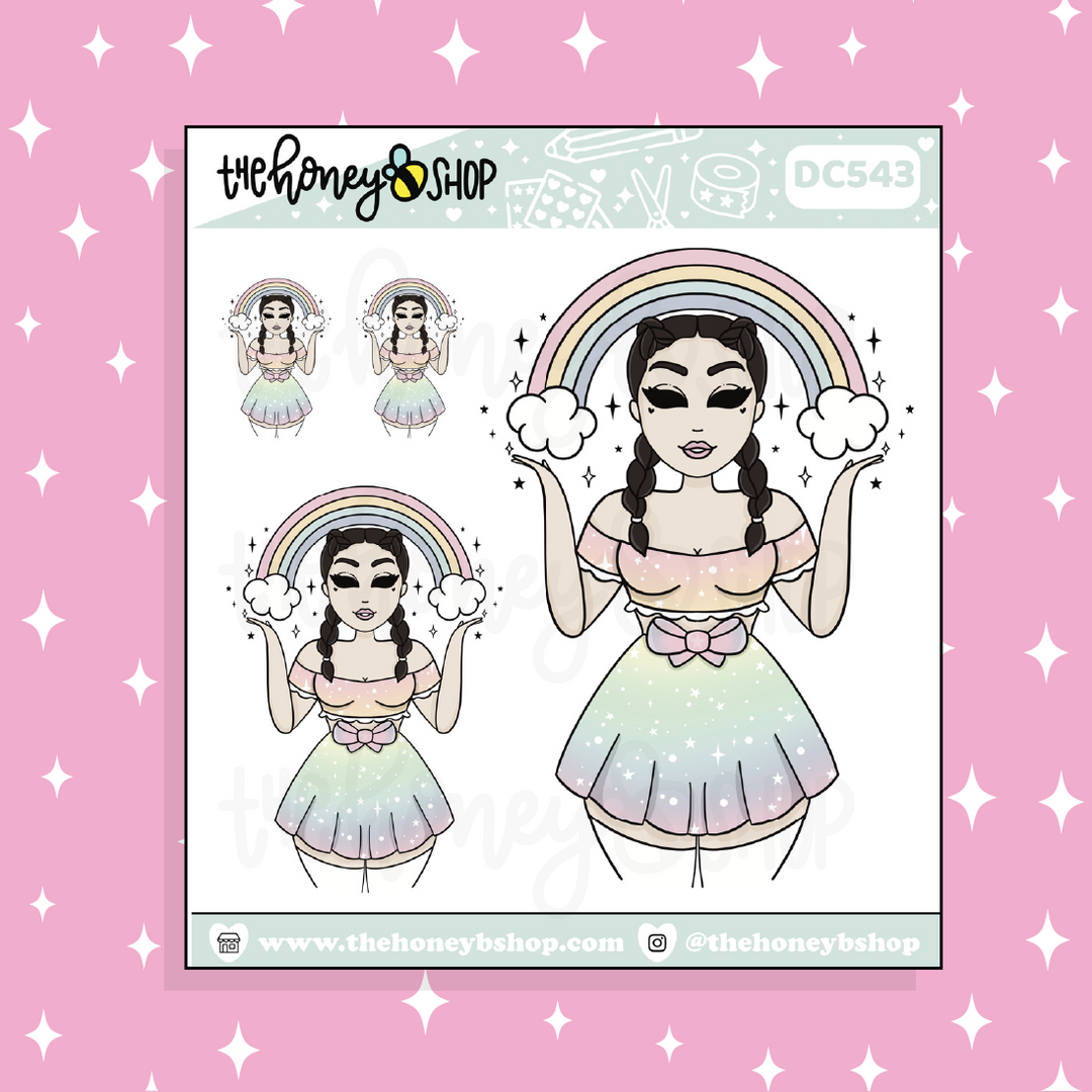 Lucky Rainbow Babe Doodle Sticker | Choose your Skin Tone!