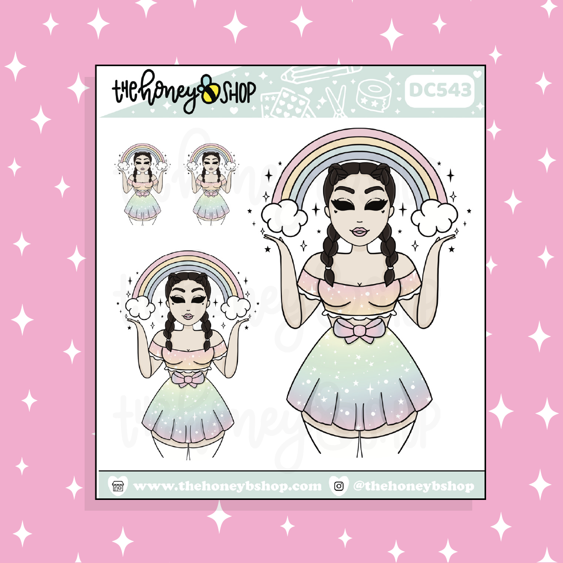 Lucky Rainbow Babe Doodle Sticker | Choose your Skin Tone!