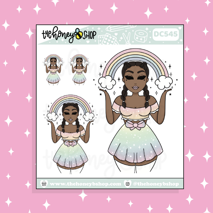 Lucky Rainbow Babe Doodle Sticker | Choose your Skin Tone!