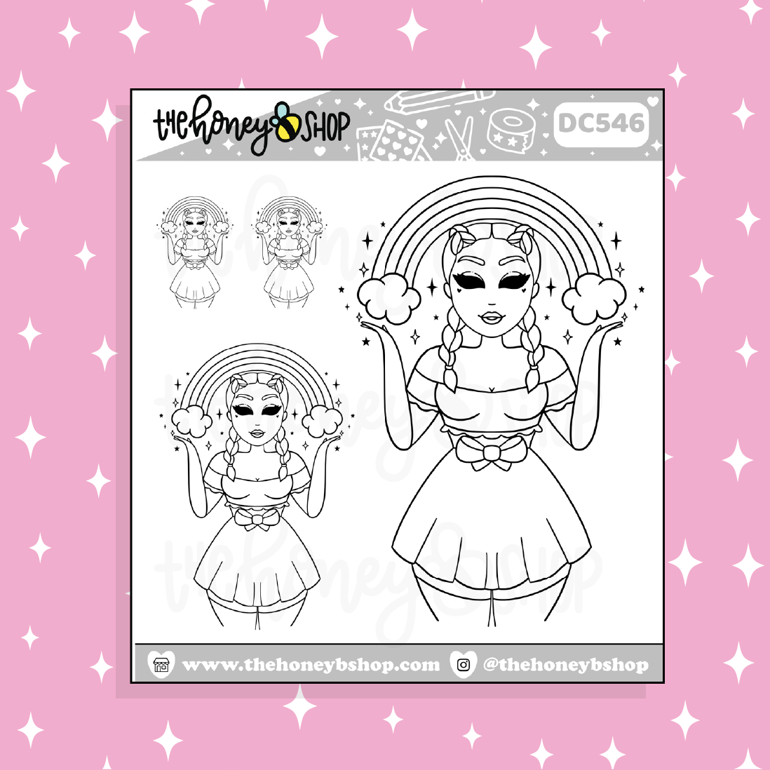 Lucky Rainbow Babe Doodle Sticker | Black + White Outline