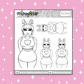 Etiqueta engomada del Doodle del bebé del conejito ? Contorno negro + blanco