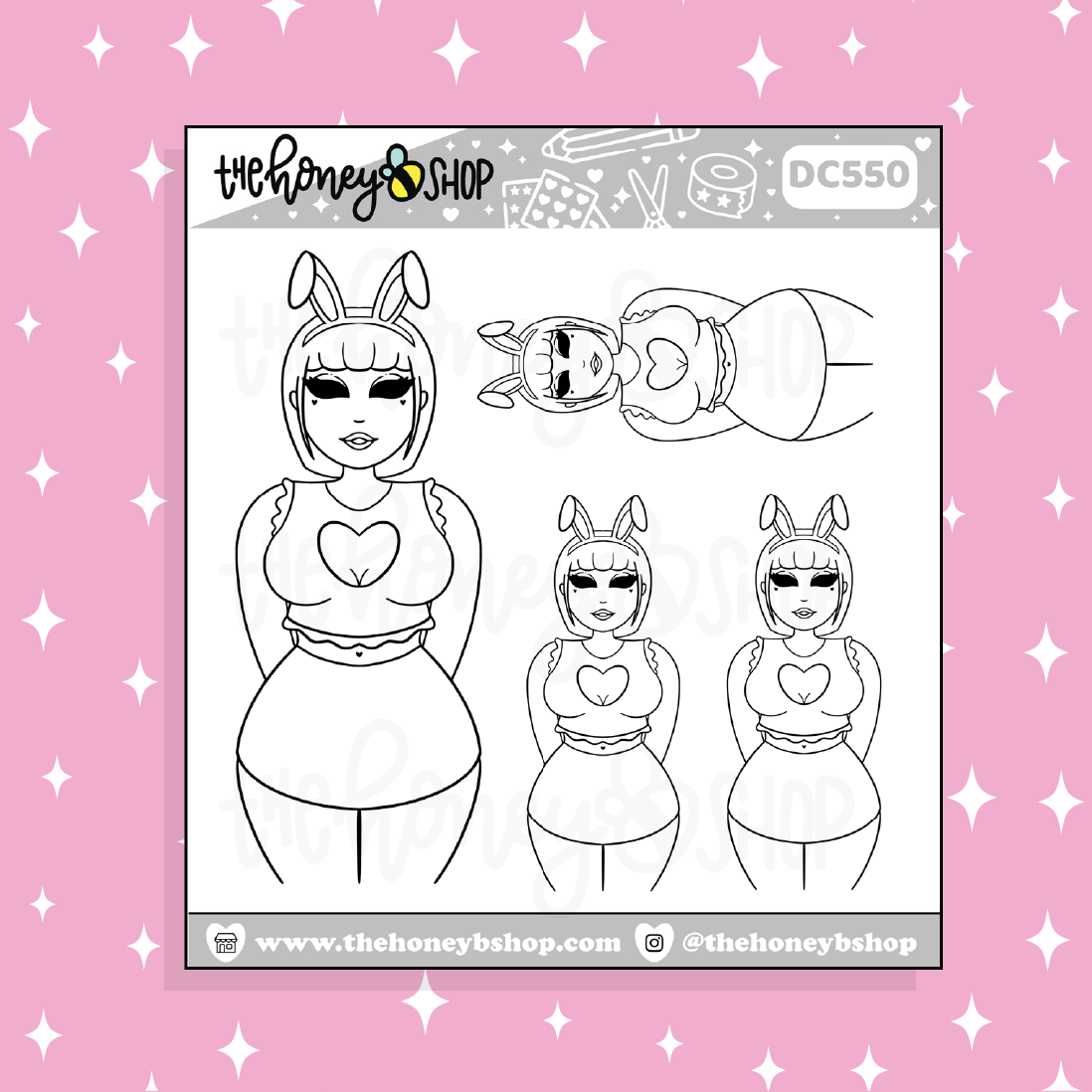 Bunny Babe Doodle Sticker | Black + White Outline