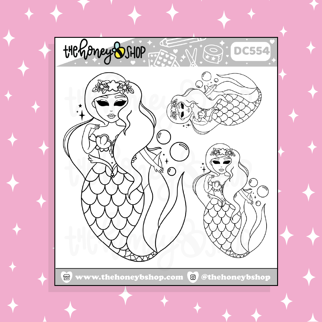 Mermaid Babe Doodle Sticker | Black + White Outline