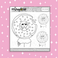 Etiqueta engomada del Doodle del bebé del donut ? Contorno negro + blanco