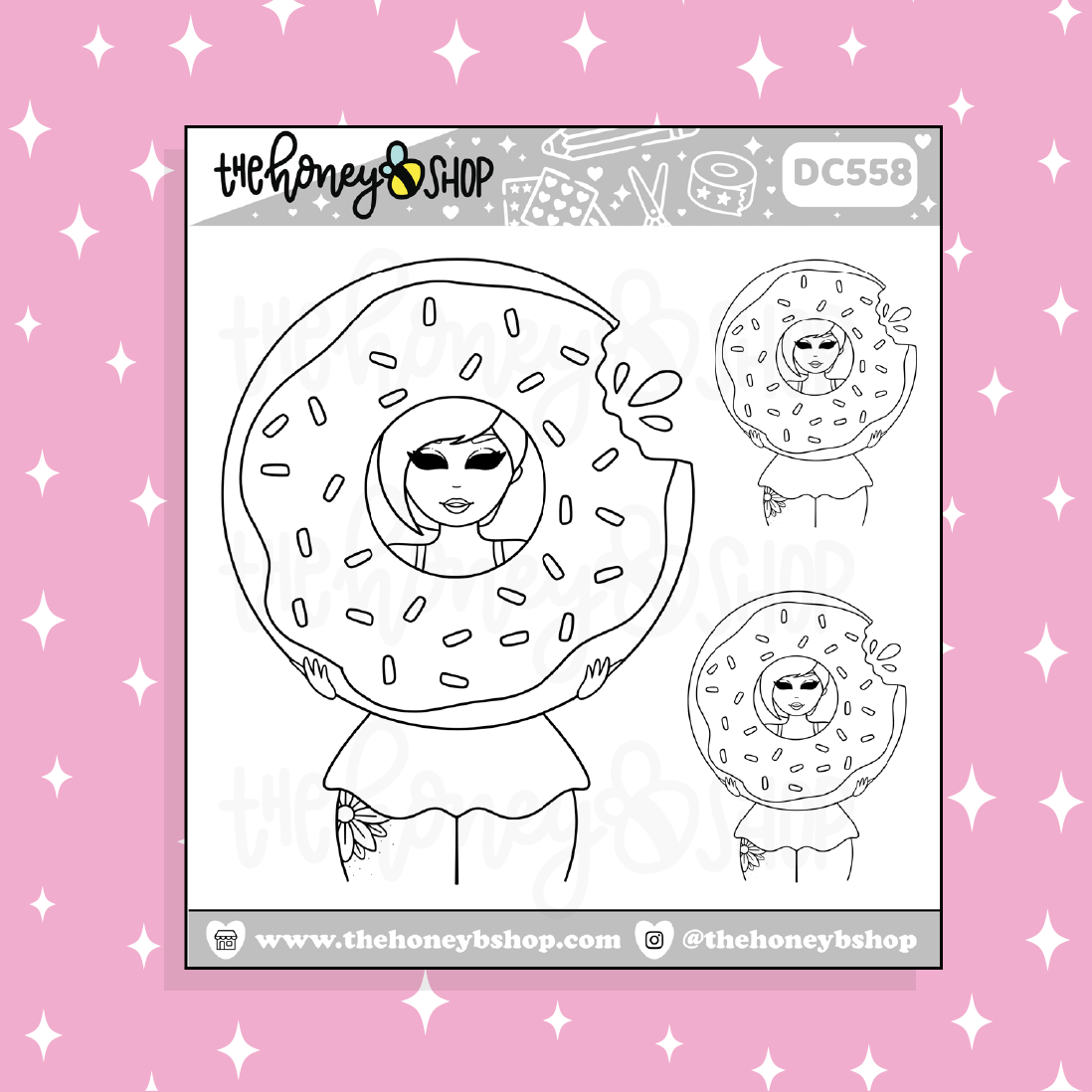 Donut Babe Doodle Sticker | Black + White Outline