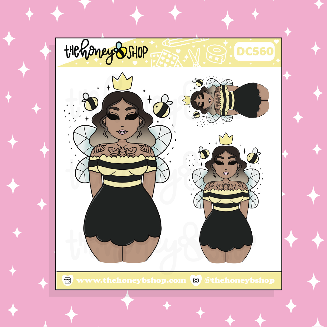 Honey Bee Babe Doodle Sticker | Choose your Skin Tone!