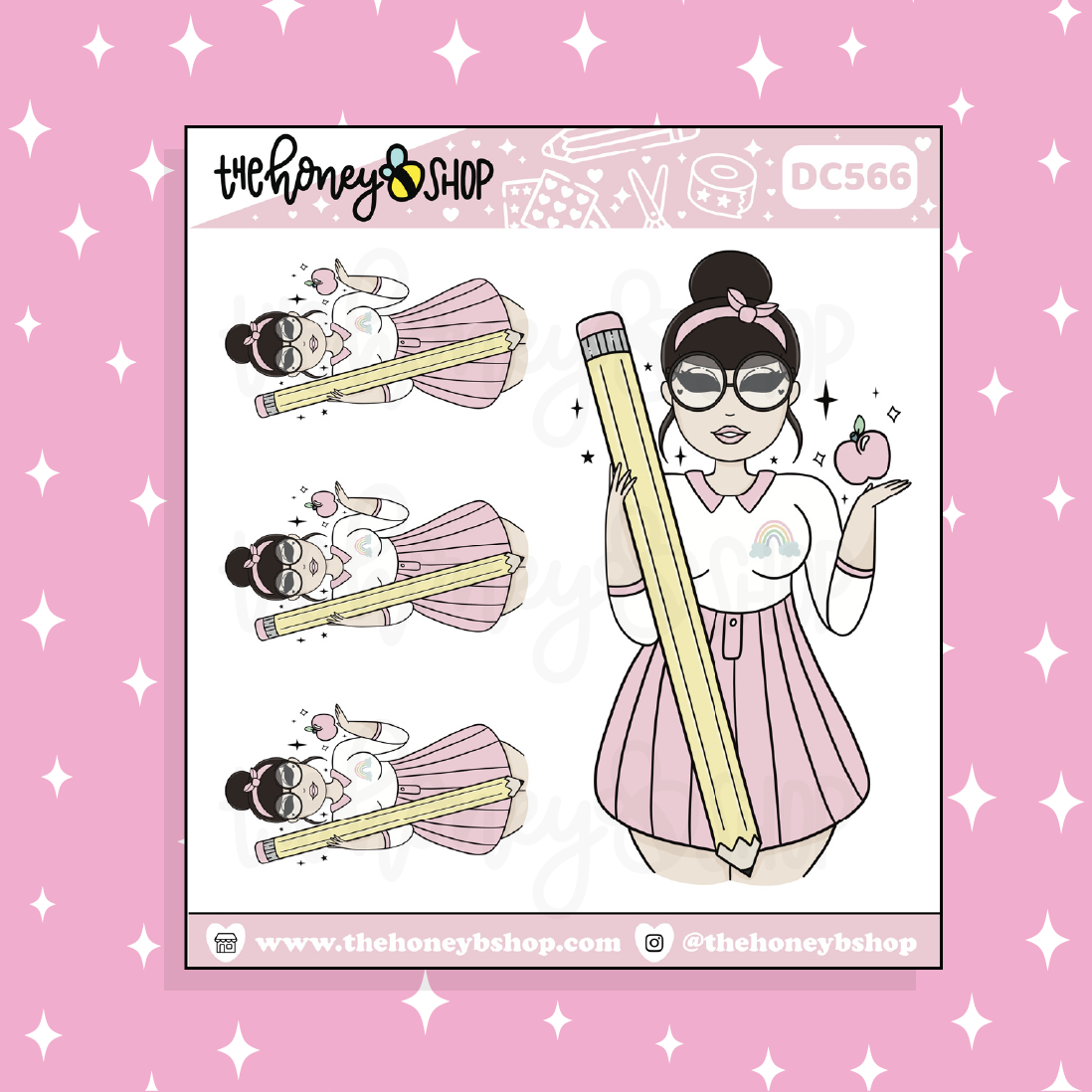 Back to School Rainbow Babe Doodle Sticker | Choose your Skin Tone!