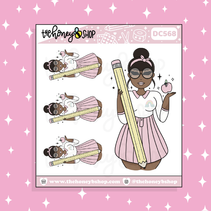 Back to School Rainbow Babe Doodle Sticker | Choose your Skin Tone!