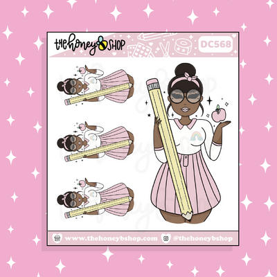 Back to School Rainbow Babe Doodle Sticker | Choose your Skin Tone!