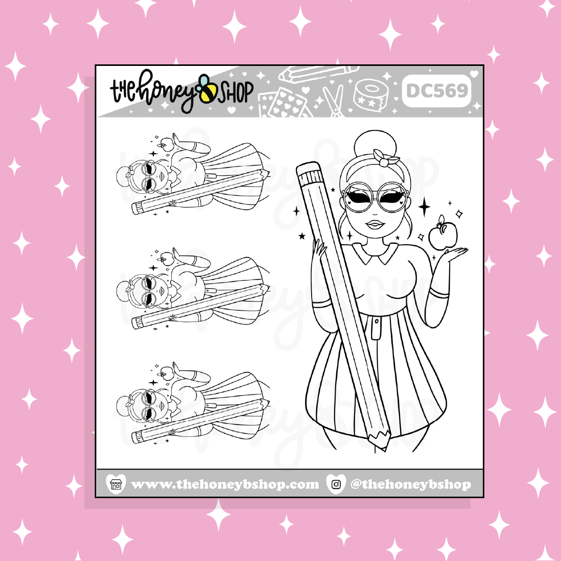 Back to School Babe Doodle Sticker | Black + White Outline