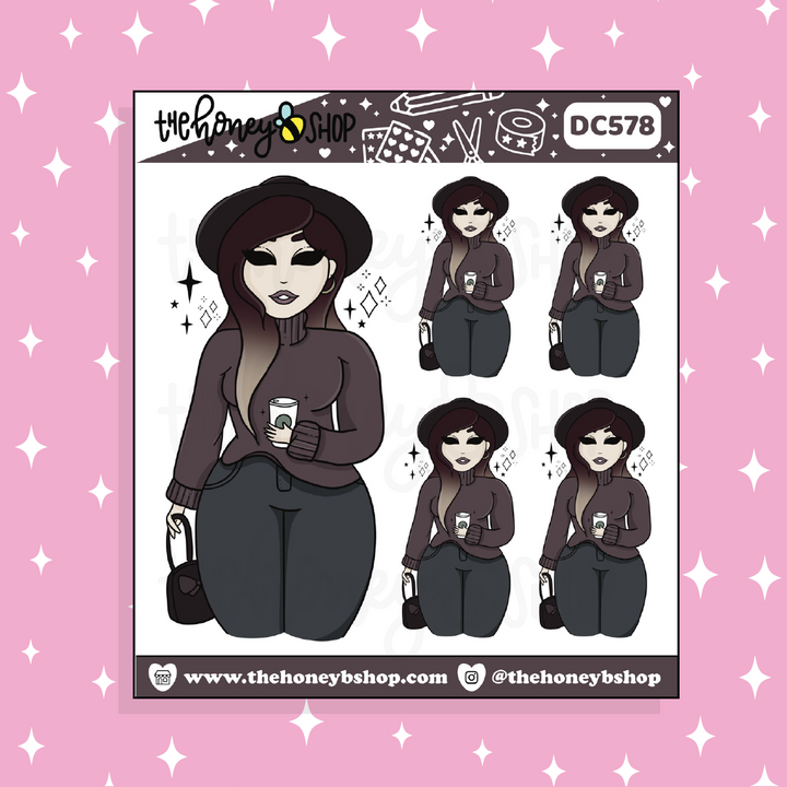 Fall Fashion Babe Doodle Sticker | Choose your Skin Tone!