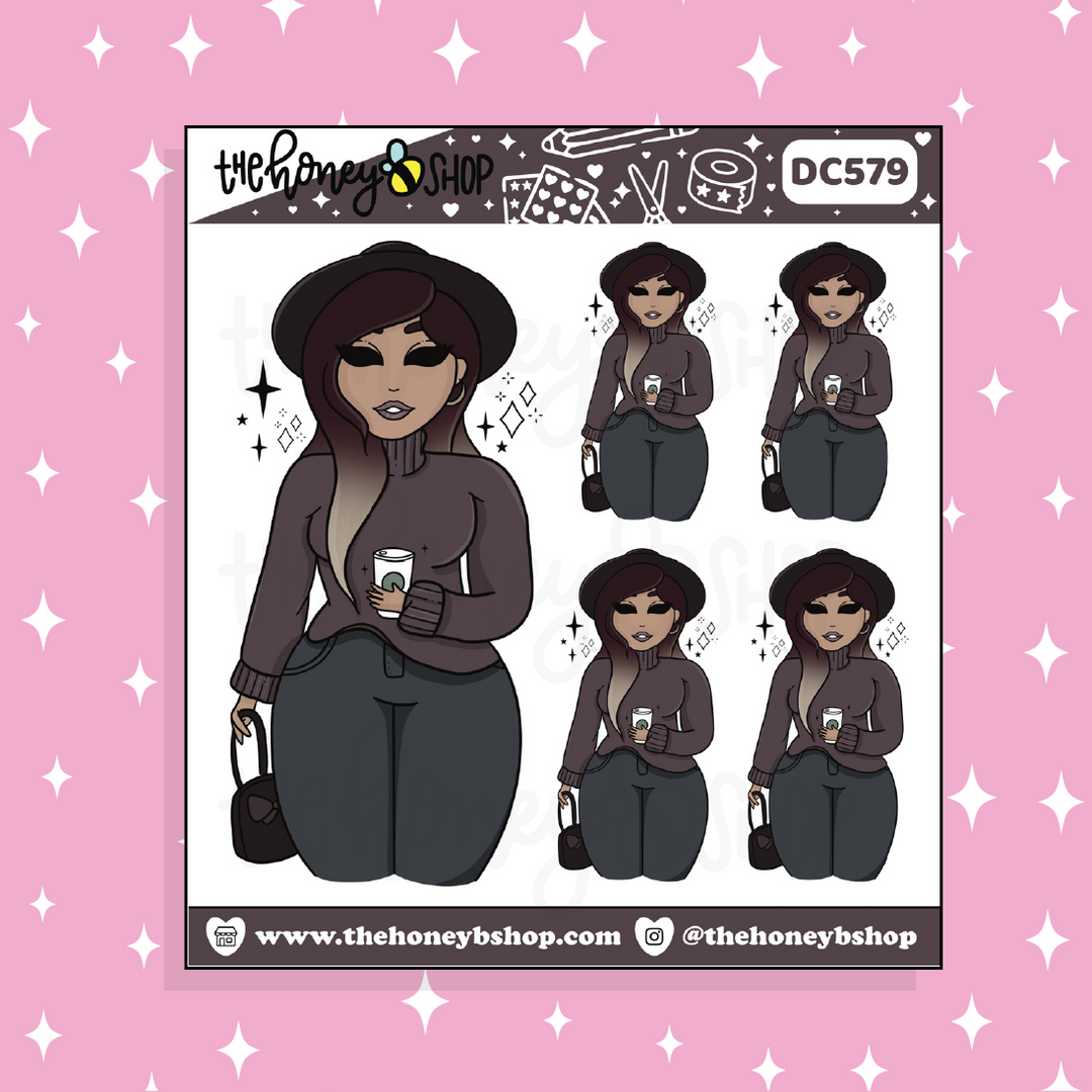 Fall Fashion Babe Doodle Sticker | Choose your Skin Tone!