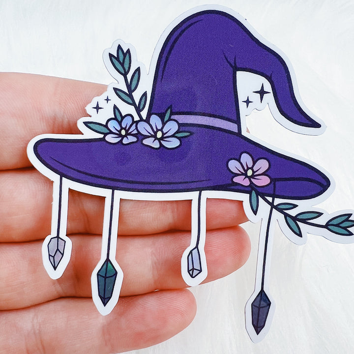 Crystal Witch Hat Vinyl Sticker Die Cut | Holo Foil