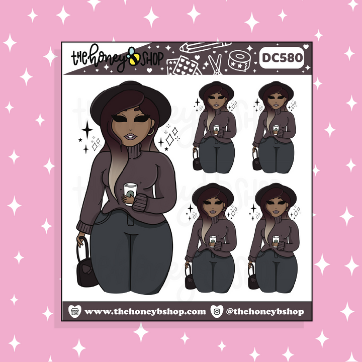 Fall Fashion Babe Doodle Sticker | Choose your Skin Tone!