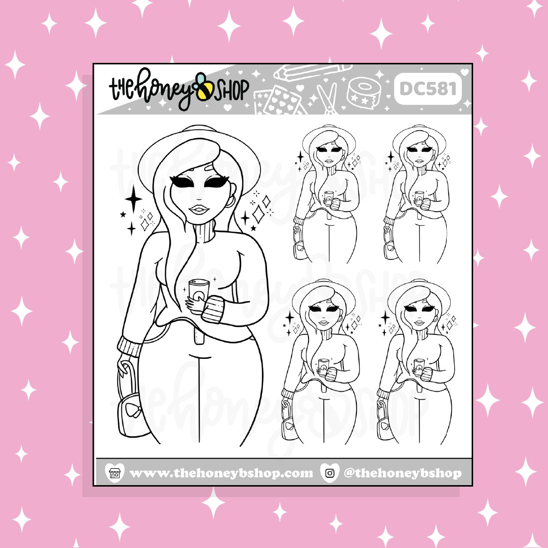 Fall Fashion Babe Doodle Sticker | Black + White Outline