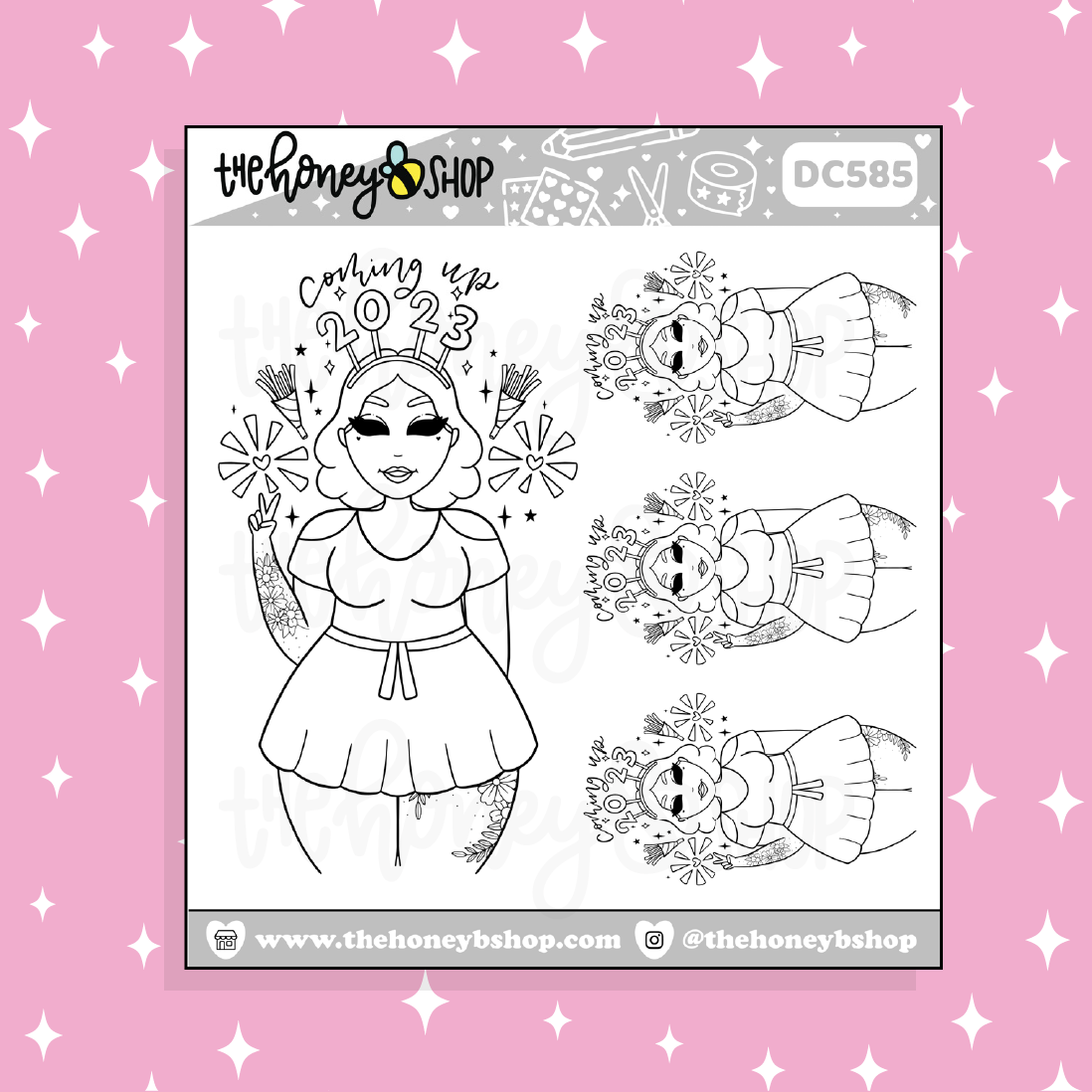 Coming Up 2023 New Year Babe Doodle Sticker | Black + White Outline