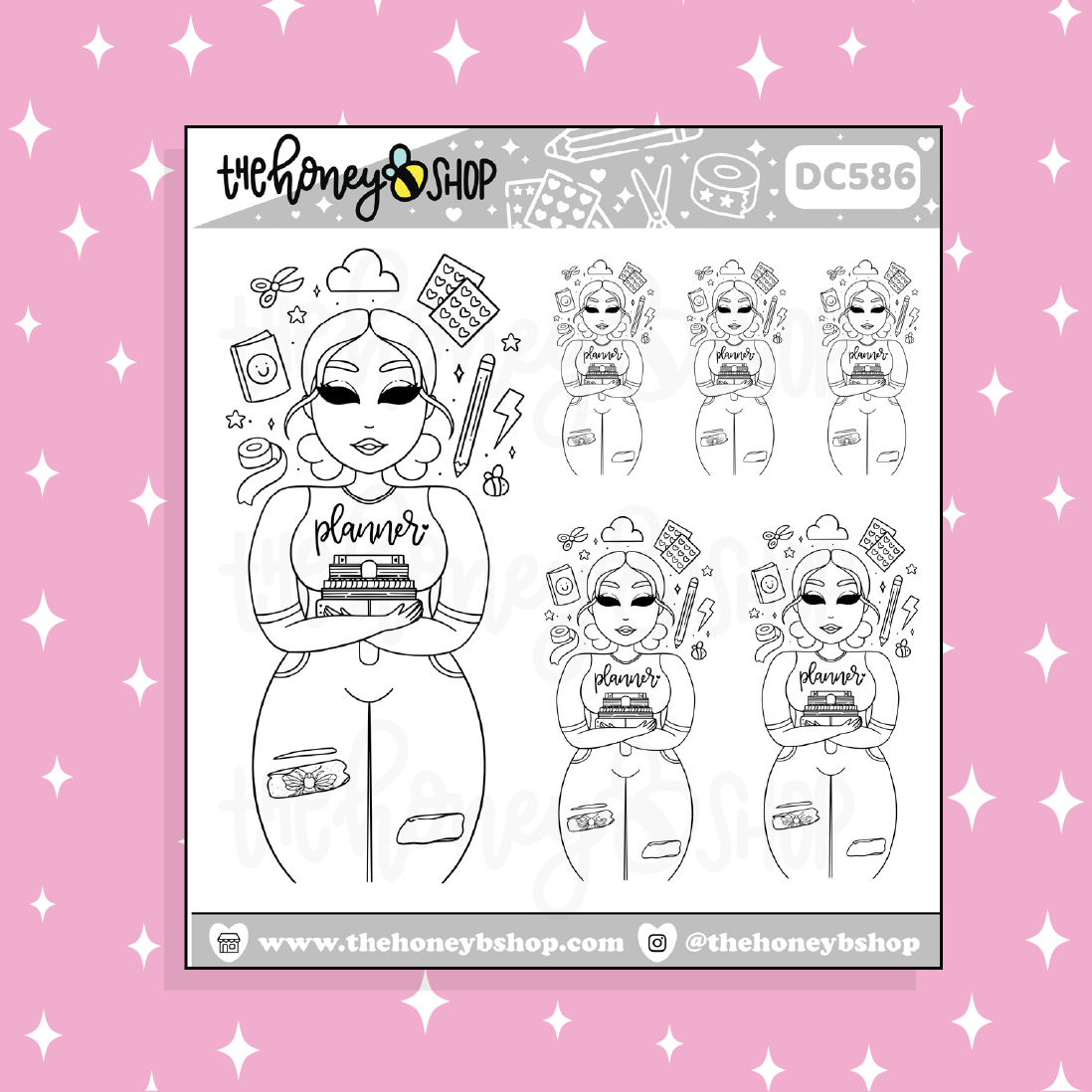 Confetti Planner Babe Doodle Sticker | Black + White Outline
