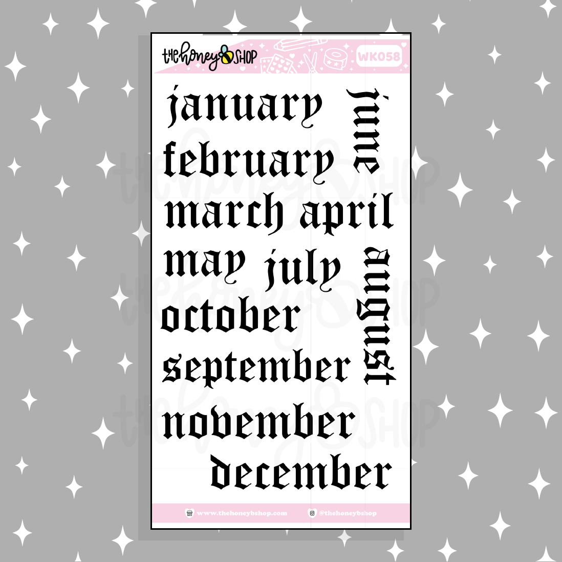 Old English Months of the Year Doodle Sticker