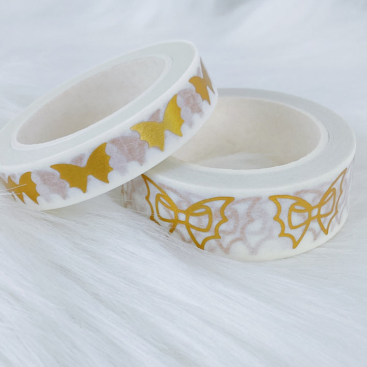 White + Gold Holo Bat Bow Washi Bundle