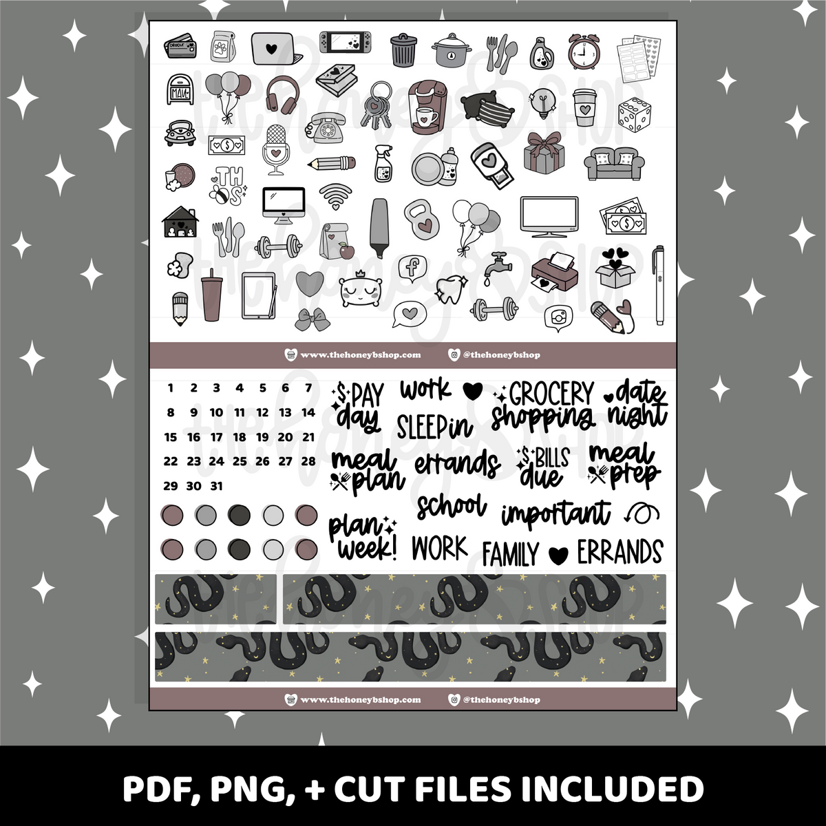 Darkness Printable Weekly Kit | Vertical Planner | Printable Planner Stickers