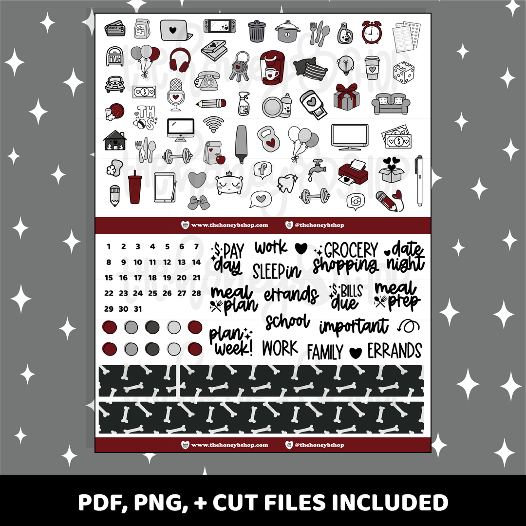 Gothic Printable Weekly Kit | Vertical Planner | Printable Planner Stickers