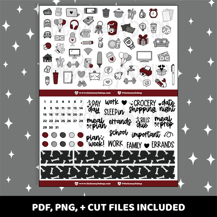 Gothic Printable Weekly Kit | Vertical Planner | Printable Planner Stickers