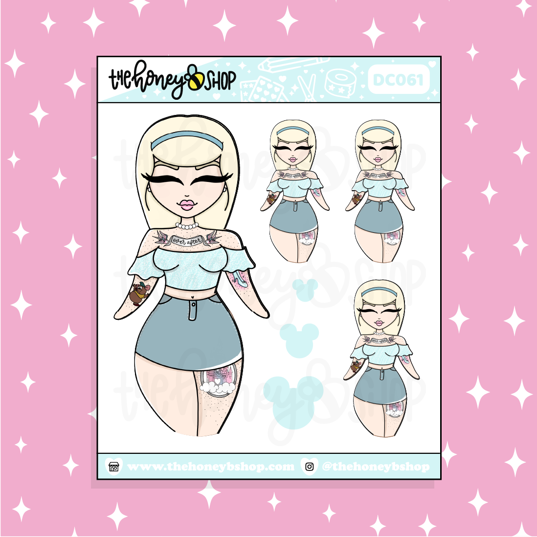 Tattooed Cinderella Babe Doodle Sticker | Choose your Skin Tone!